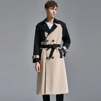 Цвят тренч контраст луксозен двубортный дълъг стил на мъжки якета и плюс размер 6xl Slim Fit Мъжки палта