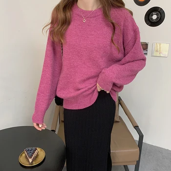Lucyever корейски стил розов пуловер жени 2020 зимата на топло мач-всички да плета пуловери дамски ежедневни свободни твърди пуловери женски