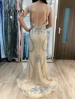Секси Plugning Neck Open Back Evening Party Dress MYMB Великолепна Red Carpet Event Dress With Split MY21103