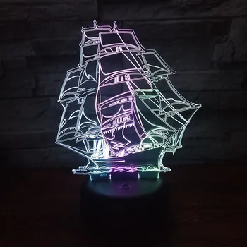 Плаване с лодка 3D оптична илюзия е новост настолна настолна лампа красива морска лодка usb led 3D Night Light Home Decor Коледен подарък за приятел