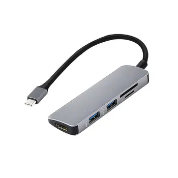 5 in1 C USB HUB USB-C to HDMI Micro SD/TF Card Reader адаптер за MacBook Samsung Galaxy S9/S8 Huawei P20 Pro Type C USB 3.0 ХЪБ