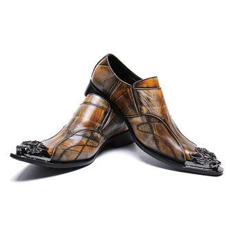 Chaussure homme мъжки официалната обувки естествена кожа средна височина стоманена чорап декор слипоны лоферы класически сватбени обувки