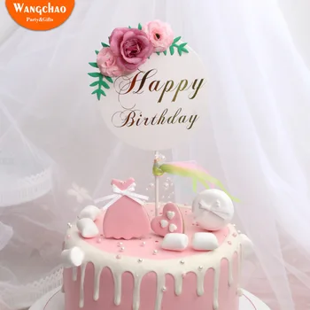 Красиво цвете Happy Birthday Cake Topper Mother ' s Day Cake Decorations Kids Birthday Party Favors Baby Shower Торта Toppers
