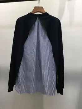 Мозайка Фалшиви Двухсекционные Пуловер Вълнен Пуловер Дамски Дрехи 2020 Корейската Мода