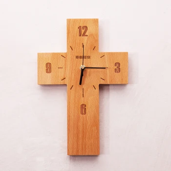Люлка стенен часовник с модерен дизайн, скандинавски стил Хол праскова натурален дървен Лотос модерните стенни часовници кръст кухня изкуство 3DBGV507