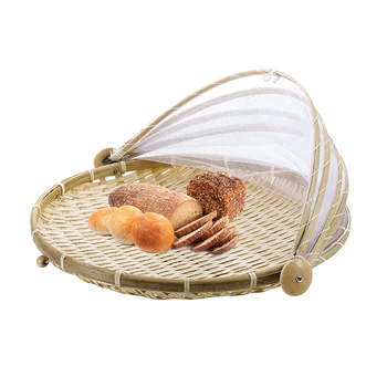 1 бр. ръчно тъкани грешка доказателство кошница прахоустойчив пикник кошница ръчно изработени плодове, зеленчуци, хляб покриване на плетени кошница с марля