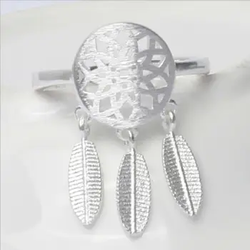 Чешки регулируема четка четка Ловец на сънища с пера пръстени за жени, сватбени декорации Anillos joyas de plata
