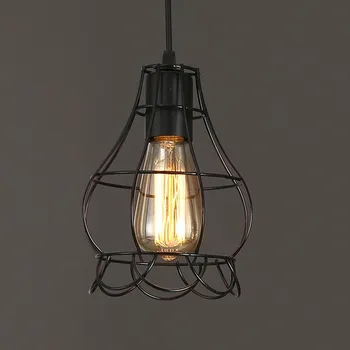 Нов ретро ретро окачен лампа balck metal cage лампа с крушка ST64 осветление на окачен лампа