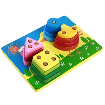 4 Колона Дървени Блокове Геометрична Форма На Съответствието На Строителен Блок Обучение Забавни Играчки За Деца