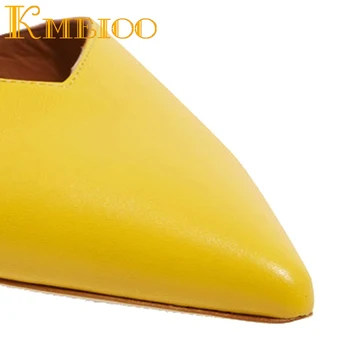 Kmeioo 2020 Мода Плоски Сандали Жени Остър Чорап Като Мулета Приплъзване На Рокля За Дамите Пързалки Нисък Ток Пръстен Плат Обувки