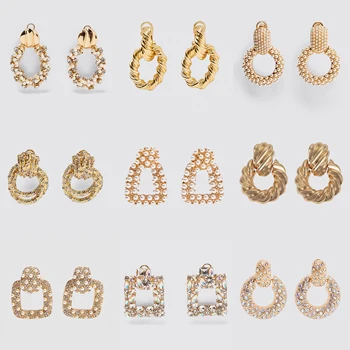 Girlgo ZA наскоро луксозен перли овални обеци падането на жените 2019 ръчно изработени златото е метал, Кристал бижута изявление геометрични обеци горещи