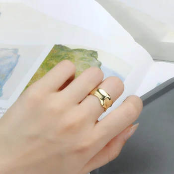 YIZIZAI мода нередовни изпъкнали вдлъбнати злато, сребро цвят пръстен широчина открит пръст пръстен за жени, мъже
