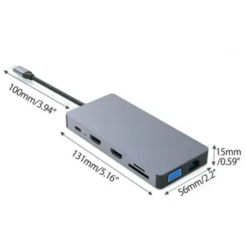 12 В 1 Тип C лаптоп док-станция, USB 3.0 HDM VGA PD USB-хъб за лаптоп, монитор на докинг станция