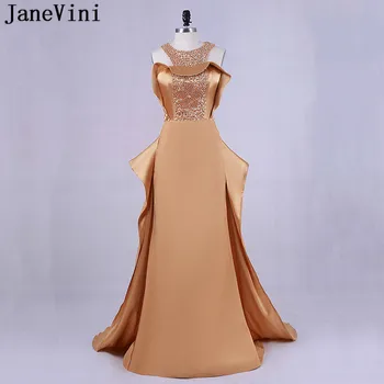 JaneVini златни арабски кафтан луксозен мъниста перли вечерна рокля русалка Атлас страна рокли за партита дамски официални 2020 jurkjes