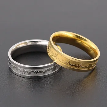 Нова мода злато/сребро цвят неръждаема стомана чифт пръстени за жени, мъже 4/6 мм широка сърцебиене пръста си пръстен, подарък за Свети Валентин
