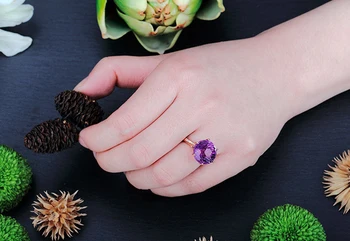 Yanleyu луксозен голям 12*12 мм лилаво кубичен Циркон годежни пръстени за жени, мода розово злато отворен пръстен на партията на бижута подарък PR141