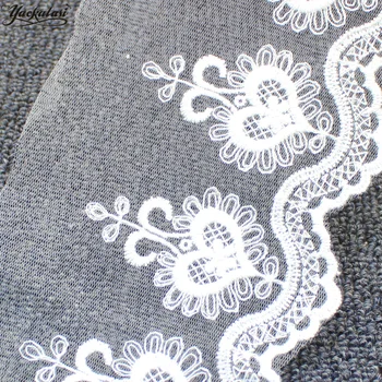 YACKALASI памук, дантела, мрежа бродирана апликация на Бял твърд тюл, дантела лента двойно назъбен шевна облекло апликации на древни 11 см