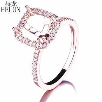 HELON 7X6mm Cushion Cut Solid 10K розово злато с естествени диаманти, Годеж сватба Полуфинал Mount Ring Seting Women Fine Jewelry