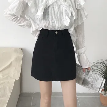 Дамски поли с A-Линия мода Висока Талия чист цвят Дивата пола, Секси тънка мини-пола с джобове нова