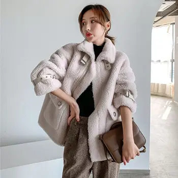 Зима нов прилив на овча кожа палто, вълнена палто корейската мода диви жени свободна яке на жената