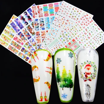 12 проекти на Коледа ноктите етикети татуировки пренос на вода фолио САМ лак за нокти декорации за маникюр съвети