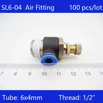 Безплатна доставка високо качество 100шт SL6-04, пневматичен регулатор на скоростта на газопровода One Touch фитинг 6 мм до 1/2