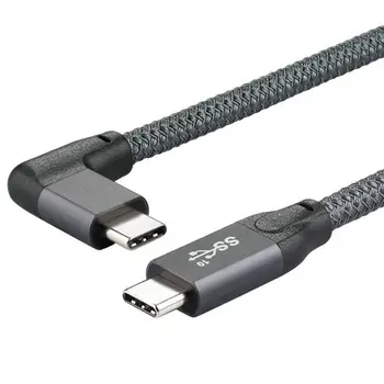 Високо качество 100 W Gen2 зареждане под прав ъгъл C USB към USB C кабел с E-маркер за 10 gbps
