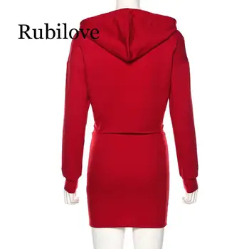 Червен 2019 есен нова градинска мода Жените с дълги ръкави дантела свободна hoody висока талия чанта хип пола, костюм от две части