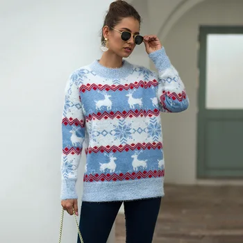 2020 Нова Година Коледа женски пуловер Есен-Зима на мода топло хипокампуса Коледа, Снежен човек Лосове пуловер пуловер женски