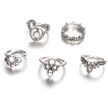 Нов Boho старинни бижута за жени кристални цветя Звезда полумесец геометричен женски пръстени пръсти комплект бижута