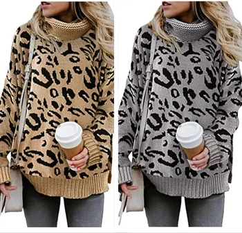 2020 есен/зима чист цвят европейската и американската мода нов леопардовый принт поло мода улица на нови пуловери за keepwarm