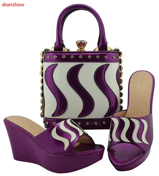 Doershow sellig African Shoes and Matching Bags Italian Nigerian Women Wedding Shoes and Bag Set Party Shoes and Bag Set SUU1-18