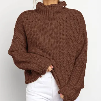 Високата шия вдигане на линия ежедневни дамски задължителен свободен пуловер есен облекло женски пуловер, поло жени