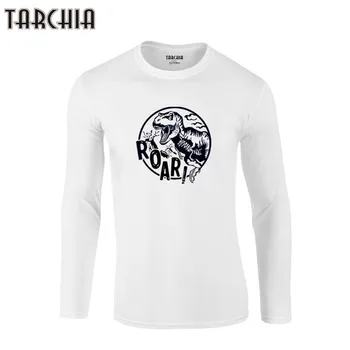TARCHIA 2021 с дълъг ръкав динозавър рев забавно есен печат ризи Homme Slim Fit Марка Мъжки тениски нов памучни потници мъжки Tee