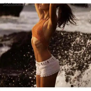 Нов 2020 Плетени Дамски Шорти Лято Чешки Плаж, Да Носят Тесни Кухи Секси Къса Участък Мини Четка Тесни Шорти Плетене