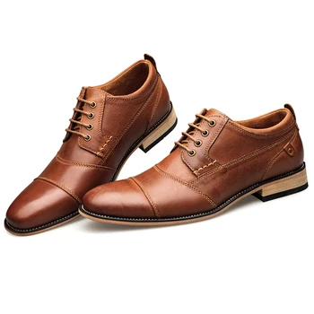 Нови мъжки модел обувки официални обувки, мъжки Бизнес обувки ръчна изработка на сватбени обувки голям размер естествена кожа чрез шнурове мъжки