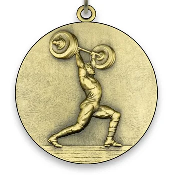 Голяма метална медал по вдигане на тежести - Златна - 6,4 см - с шията лента в размер на 2,2 см х 80 см - избор на цвят панделка.