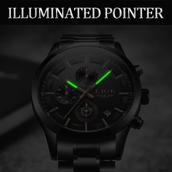 LIGE Top Luxury Brand Watches Men Fashion неръждаема стомана водоустойчив хронограф кварцов часовник мъжки часовник Relogio Masculino