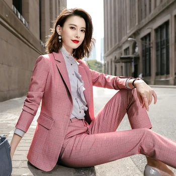 Есента и зимата е Нов корейски голям комплект от 2 части на розови работно облекло женски костюм офис костюм яке и панталони