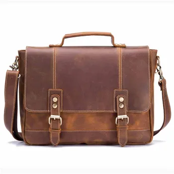 Мъжки портфейл, чанта от естествена кожа бизнес реколта Мъжки чанти Пратеник на рамото CrossBody човек пътувания за лаптоп чанта