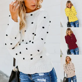 S-XL о-образно деколте пуловер с дълъг ръкав есен-зима точка вязаный пуловер ежедневния отдих марка коледен пуловер