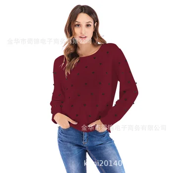 S-XL о-образно деколте пуловер с дълъг ръкав есен-зима точка вязаный пуловер ежедневния отдих марка коледен пуловер