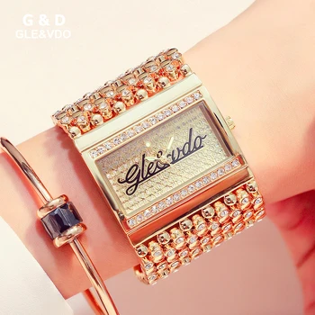 2018 G&D GLE & VDO марка дамски часовници луксозен Crystal от неръждаема стомана, дамски гривни часовници мода кварцов relojes para mujer