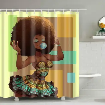 Обичай водоустойчив баня африканска жена завеси за душ баня завеса кричащая полиестерен плат-водоустойчив завеса за баня