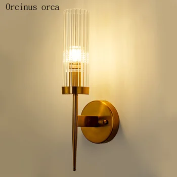 Постмодерната злато екстравагантен двойна главоболие, монтиран на стената лампа, хол, коридор, спалня, ночники Nordic creative glass wall lamp