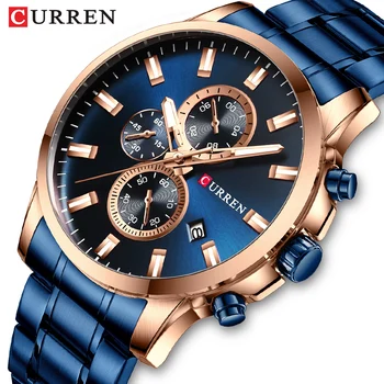 Мъжки часовник CURREN Luxury Brand Business Quartz Watch Men Waterproof Хронограф Date Male Clock Gold Blue Relogio Masculino