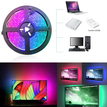 DC5V USB Controller Led Strip Light 1M 2M RGB NON-Waterproof 2835 SMD Flexible Tape Backlight With Remote 24Key Room Decoration