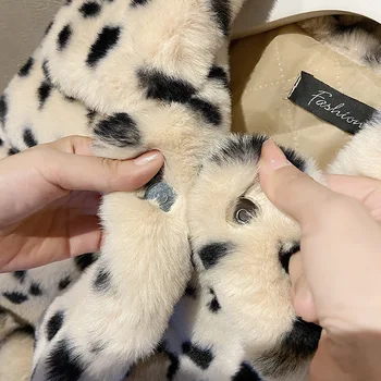 Есента И Зимата Корея Свободна Къс Леопардовая Палто От Изкуствена Кожа Modis Дамски Яке