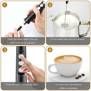 Електрически вспениватель мляко,ръчно USB Акумулаторна електронен взбиватель яйца,3 скорости на разбиване на взбиватель пяна за кафе,лате