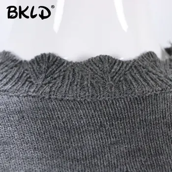 BKLD Fashion Ladies Sweater Long Sleeve Women Knitting Sweater Solid О-образно деколте пуловери Секси Hollow Out Women есен свободен пуловер
